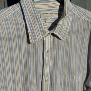 Banana Republic Striped Dress Shirt XXL Men’s 18-18.5 Blue Striped 2XL Office
